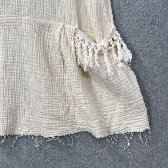 Bird & Knoll Tunic Mini Dress Beige Gauze Crinkle Cotton Lagenlook s/m - Picture 9 of 16